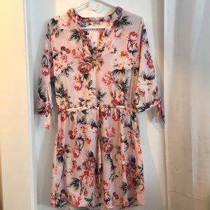 Hint of Blush Flower Mid Sleeve Dress